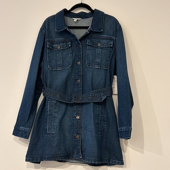 🆕 Women’s Belted Blue Denim Jean Jacket XL 16 18 NWT Time and Tru New! - Picture 6 of 10